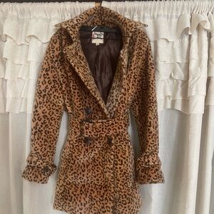 Gorgeous Chic Vintage Leopard Print Women's Coat matching belt n side pockets